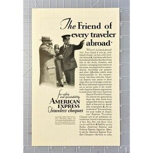 American Express Travelers Cheques "The Friend of every traveler Abroad" Ad 1929